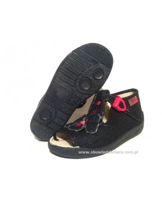 01-631P089 KAY granatowe kapcie-buciki-sandałki poniemowlęce : WKŁADKI SKÓRZANE :  Befado  20-26
