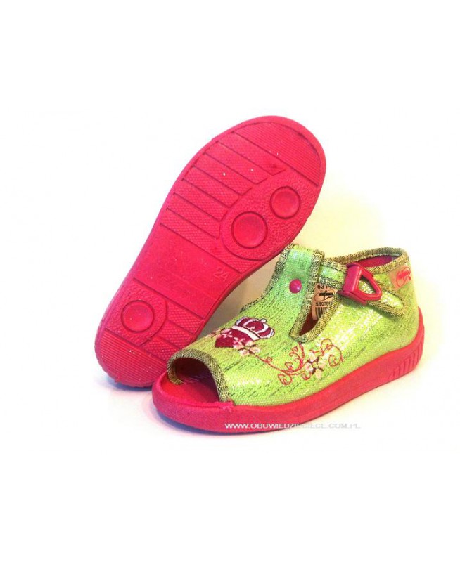 01-631P178 KAY seledynowo różowe kapcie buciki sandałki : WKŁADKI SKÓRZANE : wcz.dziecięce  Befado  20-26