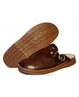 7-213br ciemno brązowe klapki skórzane męskie profilaktyczne medyczne BHP  40-46  Bootman