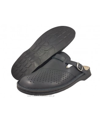 7-213cz czarne klapki skórzane męskie profilaktyczne, medyczne BHP  40-46  Bootman