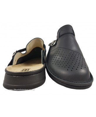 7-213cz czarne klapki skórzane męskie profilaktyczne, medyczne BHP  40-46  Bootman