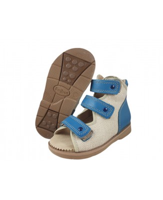 8-B-23ni BAJBUT niebieskie lniane buty sandałki trzewiki kapcie ortopedyczne profilaktyczne dziecięce 19-34  Bajbut