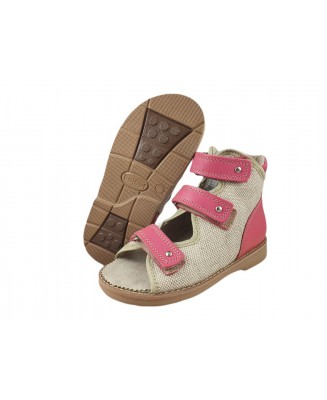 8-B-23rż BAJBUT różowe jasne lnianeWKŁADKI SKÓRZANE ORTO SUPINUJĄCE : lniane buty sandałki kapcie ortopedyczne-profilaktyczne pr