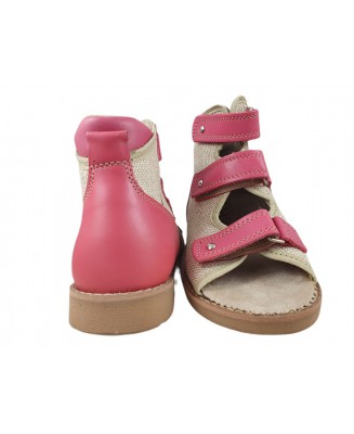 8-B-23rż BAJBUT różowe jasne lnianeWKŁADKI SKÓRZANE ORTO SUPINUJĄCE : lniane buty sandałki kapcie ortopedyczne-profilaktyczne pr