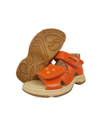 12-353po pomarańczowe skórzane sandałki dziecięce 25-30  Pollonus