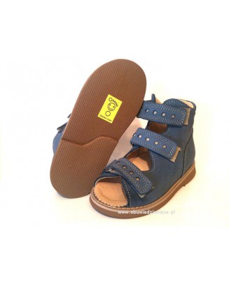 8-B-26 nuni c.niebieskie nubukowe buty- sandałki-kapcie przedszk. 23-30  Bajbut