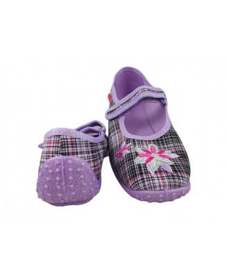 21-334Y109 Nina fioletowe w kratkę :: Z WKŁADKAMI SKÓRZANYMI :: dziewczynka czółenka dziewczęce kapciebuciki  obuwie dziecięce  