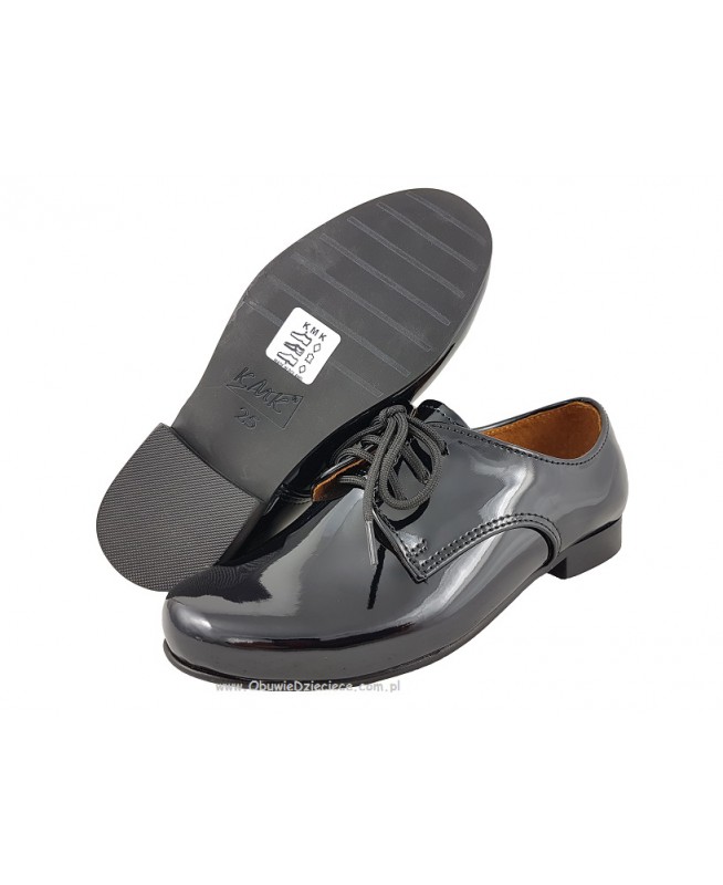 1-KMK 99 LAK CZARNE LAKIEROWANE z wkładkami skórzanymi  sznurowane półbuty wizytowe komunijne lakierki chłopięce 21 - 30  KMK