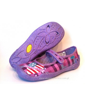 20-114Y036 BLANCA fioletowe czółenka balerinki na rzep dziewczęce kapcie buciki  Befado 31-36