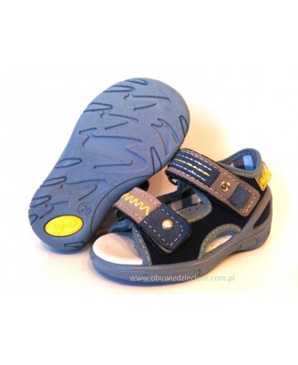 01-065P047 SUNNY GRANATOWE sandałki : WKŁADKI SKÓRZANE i RZEPY : sandały profilaktyczne  - kapcie obuwie dziecięce Befado  20-25