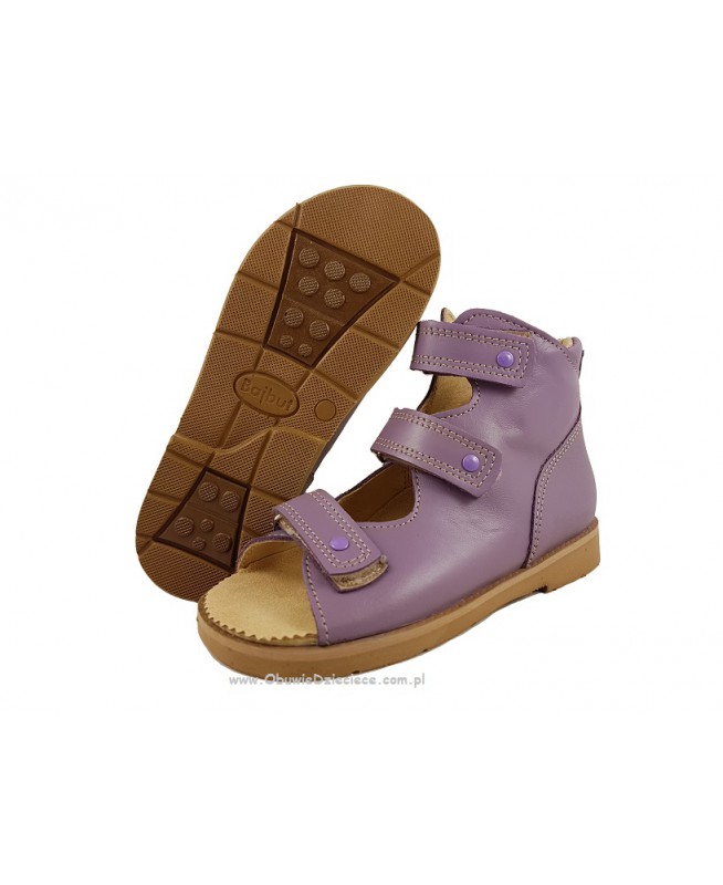 8-B-26fi. BAJBUT FIOLETOWE sandały ortopedyczne : WKŁADKI SKÓRZANE ORTO SUPINUJĄCE : kapcie przedszk. 19-34  Bajbut