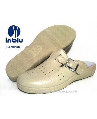 62-AE1 AE01 BEŻOWE :: WKŁADKI SKÓRZANE :: kapcie-klapki profilaktyczne medyczne damskie Sanipur Inblu
