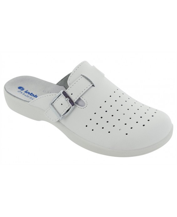 62-AE1 AE01 BIAŁE :: WKŁADKI SKÓRZANE :: kapcie-klapki profilaktyczne medyczne damskie Sanipur Inblu