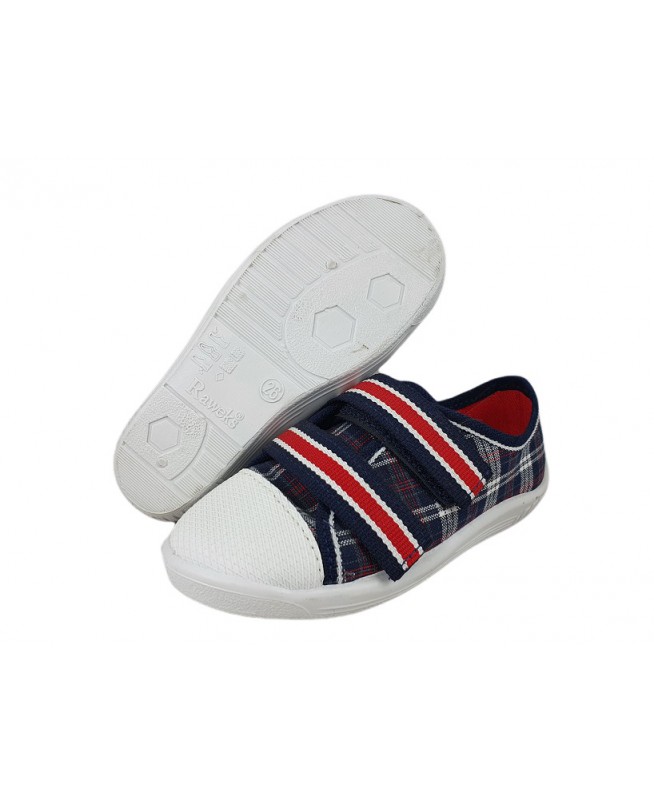 1-4Bolek 177 granatowe w kratkę półtrampki na rzepy skórzane wkładki kapcie buciki dziecięce Raweks