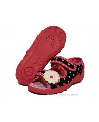 20-33-378 L GRANAT KROPKI granatowo różowe w kropki sandałki - sandały profilaktyczne  - kapcie obuwie dziecięce Renbut  26-30