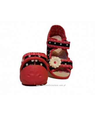 20-33-378 L GRANAT KROPKI granatowo różowe w kropki sandałki - sandały profilaktyczne  - kapcie obuwie dziecięce Renbut  26-30