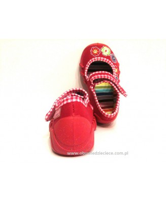 0-109P077 SPEEDY j.różowa kratka kwiatek kapcie buciki czółenka obuwie dziecięce poniemowlęce Befado  18-26