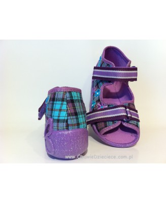 01-242P013 PAPI fioletowe w kratkę kapcie buciki wcz.dziecięce sandałki obuwie dziecięce Befado Papi