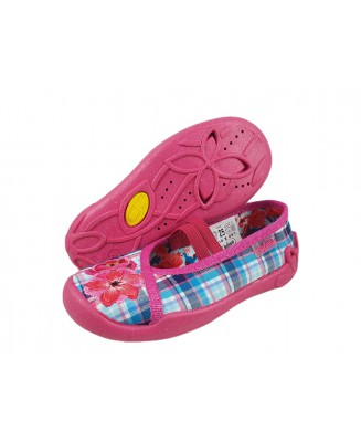 1-116X091 BLANCA różowo niebieskie w kratkę kwiatki balerinki czółenka :: WKŁADKI SKÓRZANE :: dziewczęce kapcie-buciki-obuwie dz