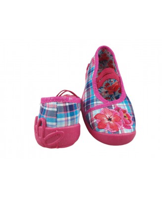 1-116X091 BLANCA różowo niebieskie w kratkę kwiatki balerinki czółenka :: WKŁADKI SKÓRZANE :: dziewczęce kapcie-buciki-obuwie dz