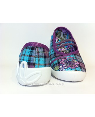 1-116X094 BLANCA turkusowo fioletowe w kratkę kwiatki balerinki czółenka dziewczęce kapcie-buciki-obuwie dziecięce  Befado  25-3