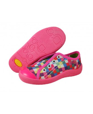 20-107X098 Tim różowe w kolorowe kwadraciki WKŁADKI SKÓRZANE półtrampki kapcie buciki obuwie dziecięce Befado 25-30