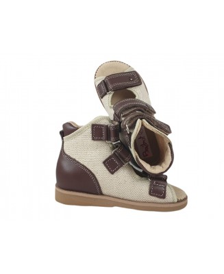 8-B-23br BAJBUT brązowe lniane buty sandałki kapcie ortopedyczne profilaktyczne  przedszk. 19-34  Bajbut