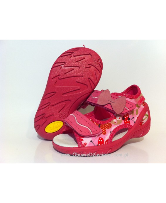 01-065P087 SUNNY RÓŻOWE sandałki : WKŁADKI SKÓRZANE i RZEPY : sandały profilaktyczne kapcie obuwie dziecięce Befado  20-25