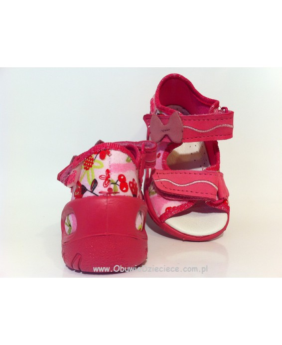 01-065P087 SUNNY RÓŻOWE sandałki : WKŁADKI SKÓRZANE i RZEPY : sandały profilaktyczne kapcie obuwie dziecięce Befado  20-25