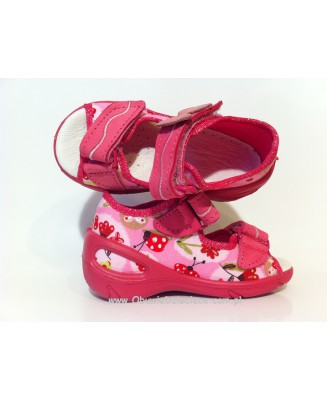 01-065P087 SUNNY RÓŻOWE sandałki : WKŁADKI SKÓRZANE i RZEPY : sandały profilaktyczne kapcie obuwie dziecięce Befado  20-25