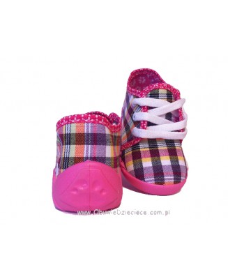 0-13-108 różowo fioletowe w kratkę buciki kapcie wcz.dziecięce Renbut  19-25