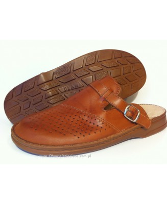 7-213br brązowe klapki skórzane męskie profilaktyczne medyczne BHP  40-46  Bootman