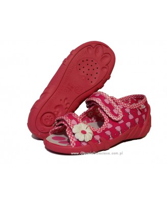 20-33-378 amarantowe w kokardki   sandałki - sandały profilaktyczne  - kapcie obuwie dziecięce Renbut  26-30