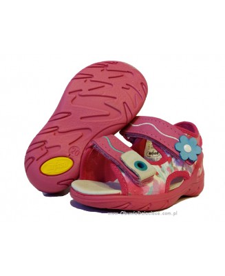 01-065P093 SUNNY RÓŻOWE sandałki : WKŁADKI SKÓRZANE i RZEPY : sandały profilaktyczne kapcie obuwie dziecięce Befado  20-25