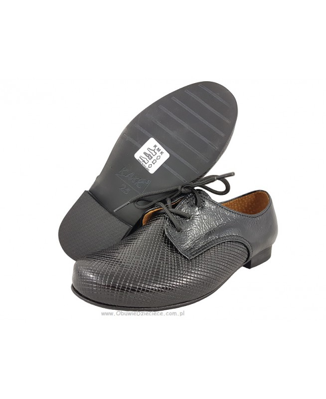 1-KMK 99A CZARNE PÓŁMATOWE sznurowane półbuty wizytowe komunijne obuwie dziecięce wkładki skórzane 21 - 30  KMK
