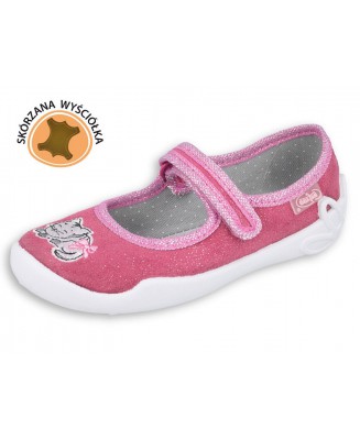 1-114X174 BLANCA RÓŻOWE BROKAT z kotkiem : WKŁADKI SKÓRZANE PROFILOWANE : balerinki czółenka dziewczęce kapcie-buciki obuwie dzi