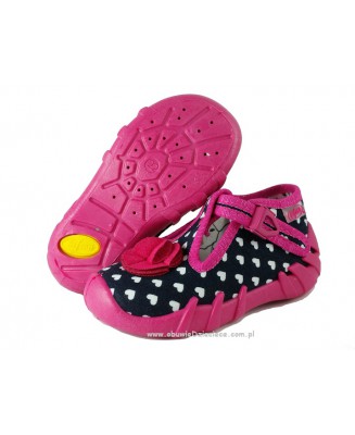 0-110P232 SPEEDY granatowe w kropki z kwiatem kapcie buciki obuwie dziecięce poniemowlęce Befado  18-26