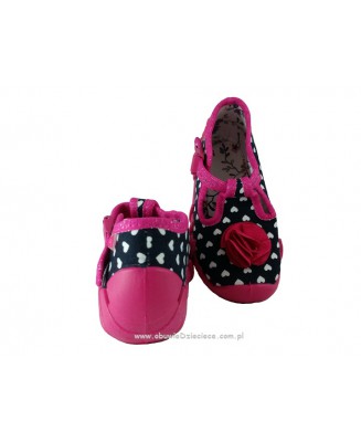 0-110P232 SPEEDY granatowe w kropki z kwiatem kapcie buciki obuwie dziecięce poniemowlęce Befado  18-26