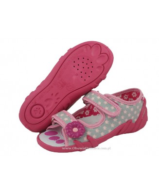 20-33-378 POPIEL GWIAZDKI szaro różowe w gwiazdki   sandałki - sandały profilaktyczne  - kapcie obuwie dziecięce Renbut  26-30