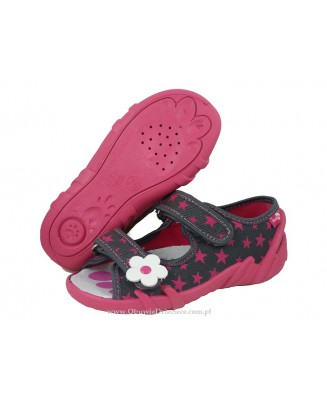 20-33-378 AMARANTOWE GWIAZDKI c.szaro różowe w gwiazdki sandałki - sandały profilaktyczne  - kapcie obuwie dziecięce Renbut  26-