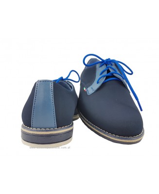 2-KMK 209 GRANATOWE nubukowe półbuty sznurowane wizytowe komunijne chłopięce wkładki skórzane KMK 30-40