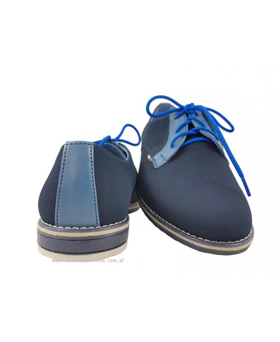 2-KMK 209 GRANATOWE nubukowe półbuty sznurowane wizytowe komunijne chłopięce wkładki skórzane KMK 30-40