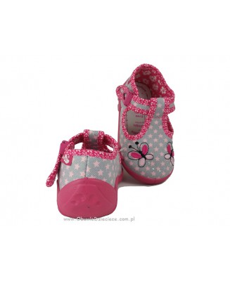 0-13-102L różowo jasno szare w gwiazdki buciki-kapcie wcz.dziecięce Renbut  19-25