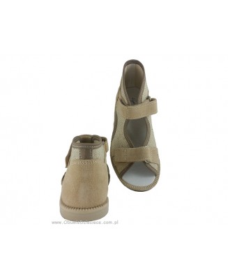 8-33-BS191 MAJA BEŻOWE zamszowo lniane ortopedyczne profilaktyczne kapcie sandałki dziecięce przedszk. 26-33 buty Postęp