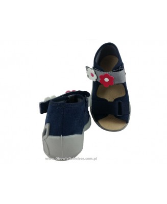 01-242P053 PAPI granatowo srebrne z kwiatkami sandałki kapcie buciki obuwie wcz.dziecięce buty Befado Papi  18-25