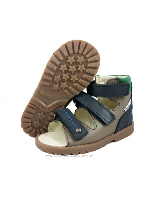 8-1299-78 popielato granatowo zielone buty-sandałki-kapcie profilaktyczne przedszk. 26-30  Mrugała