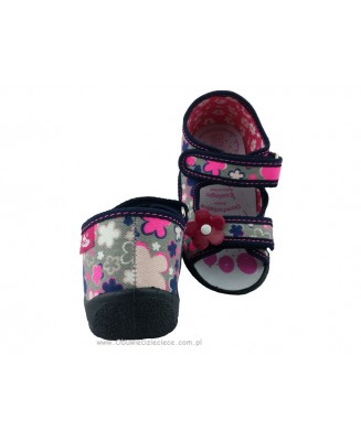 0-13-112 KWIATY FLUO szaro różowo granatowe w kwiaty sandałki kapcie obuwie wcz.dziecięce buty Renbut  19-27