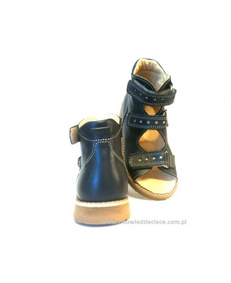 8-B-26gr BAJBUT granatowe buty sandałki trzewiki kapcie ortopedyczne profilaktyczne dziecięce z wkładką skórzaną z profilem 19-3