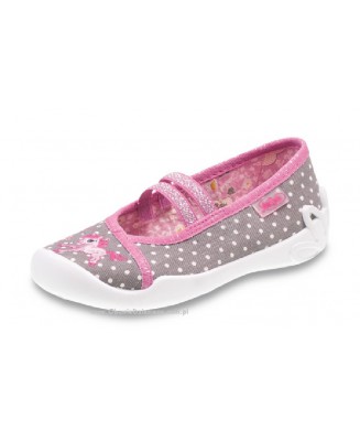 1-116X217 BLANCA SZARO RÓŻOWE W KROPECZKI Z KONIKIEM I DIAMENCIKAMI balerinki czółenka dziewczęce kapcie buciki obuwie dziecięce
