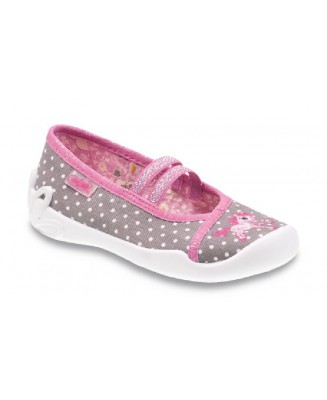 1-116X217 BLANCA SZARO RÓŻOWE W KROPECZKI Z KONIKIEM I DIAMENCIKAMI balerinki czółenka dziewczęce kapcie buciki obuwie dziecięce